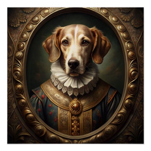Poster Portrait de chien Noble Renaissance dans cadre Vin (Devant)