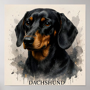 Poster Portrait de chien saucisse Dachshund Artwork Premi