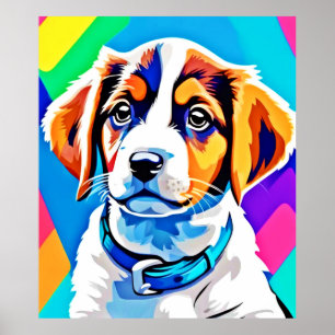 Poster Portrait de chiot : Coupe colorée