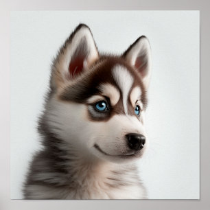 Poster Portrait de chiot Husky mignon (Chien) Carré 1:1