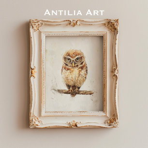 Poster Portrait de chouette vintage peinture animal de la