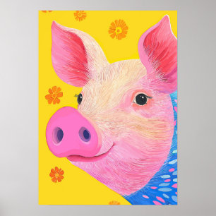 Poster Portrait de Cochon Coloré