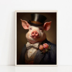 Poster Portrait de cochon vintage, portrait d'animal vict