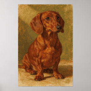 Poster Portrait de Dachshund au ton ocre chaud