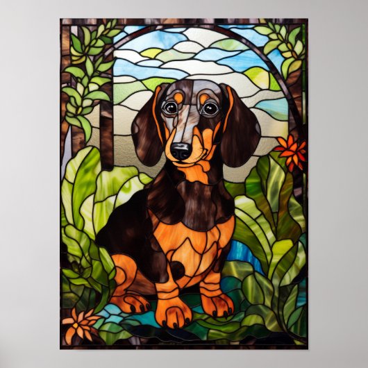 Poster Portrait de dachshund mignon (Devant)