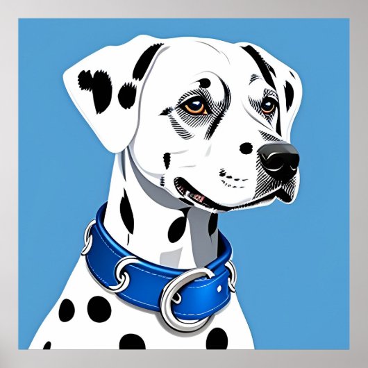 Poster Portrait de Dalmatien avec Collier Bleu (Devant)