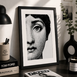 Poster Portrait de demi-visage minimaliste noir et blanc