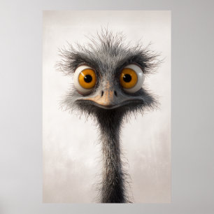 Poster Portrait de dessin animé d'autruche aux yeux écarq