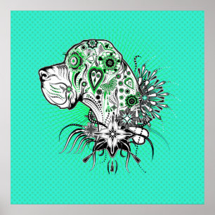 Poster Portrait de Doggen Vert