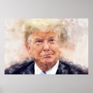 Poster Portrait de Donald Trump souriant à l'aquarelle
