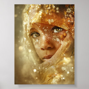 Poster Portrait de enfants rêveur Regard voilé d'or