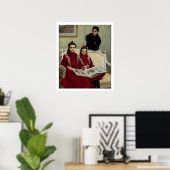 Poster Portrait de famille d'un garçon et de ses deux soe (Bureau à domicile)