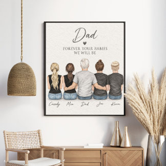 Poster Portrait de famille personnalisé pour père et enfa