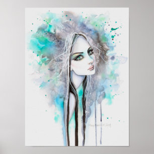 Poster Portrait de fantaisie abstrait aux yeux verts 12 x