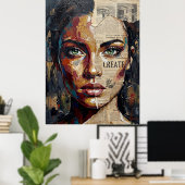 Poster Portrait de femme abstrait aux techniques mixtes s (Bureau à domicile)