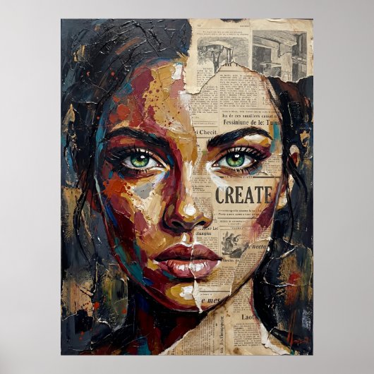 Poster Portrait de femme abstrait aux techniques mixtes s (Devant)