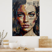 Poster Portrait de femme abstrait aux techniques mixtes s (Cuisine)