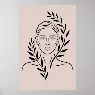 Poster Portrait de femme abstrait avec cheveux en feuille