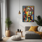 Poster Portrait de femme Abstraite, expressionniste dynam