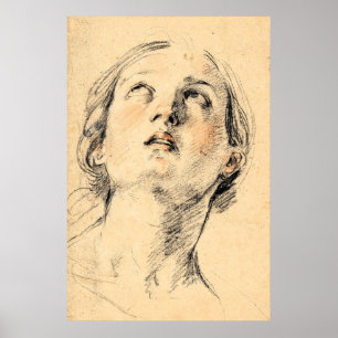 Poster Portrait de femme au crayon dans des tons neutres