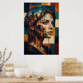 Poster Portrait de femme avec double exposition de paysag (Cuisine)
