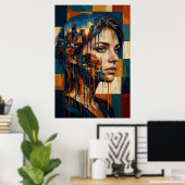 Poster Portrait de femme avec double exposition de paysag (Bureau à domicile)