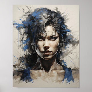Poster Portrait De Femme Bodybuilder Stylo Et Esquisse D'