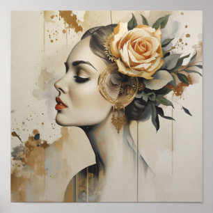 Poster Portrait de femme de profil Peach Rose