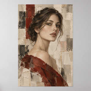 Poster Portrait de femme élégante en abstrait figuratif r
