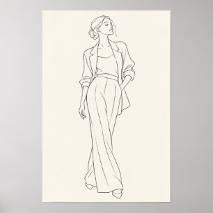Poster Portrait de femme en art linéaire minimaliste de m