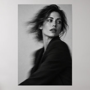 Poster Portrait de femme en noir et blanc avec flou de mo