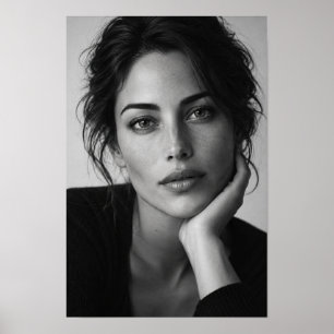 Poster Portrait de femme en noir et blanc en gros plan