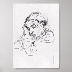 Poster Portrait de femme endormie élégant - Premium