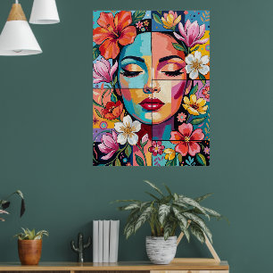 Poster Portrait de femme florale coloré Pop Art Pa