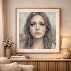 Poster Portrait de femme impressionniste de douleur silen