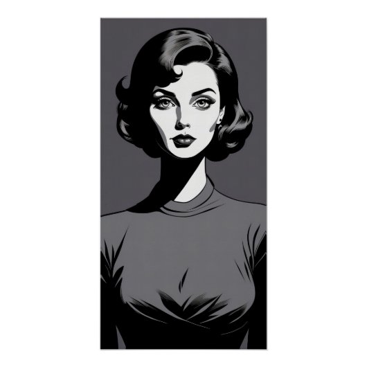 Poster Portrait de femme noire et blanche (Devant)