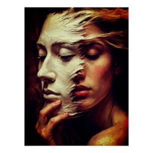 Poster Portrait de femme surréaliste avec masque peint