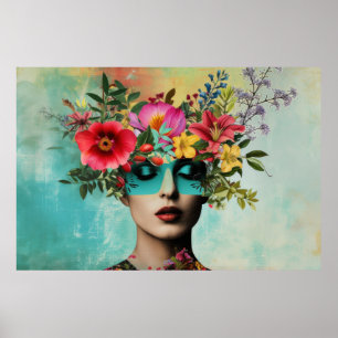 Poster Portrait de femme vintage avec des fleurs