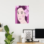 Poster Portrait de fille florale rose (Bureau à domicile)