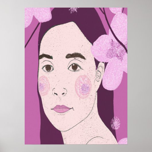 Poster Portrait de fille florale rose (Devant)
