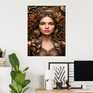 Poster Portrait de forêt élégant en art bronze embouti