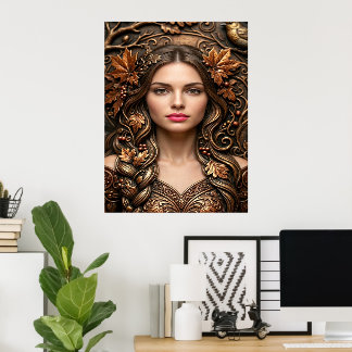 Poster Portrait de forêt élégant en art bronze embouti