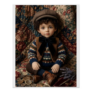 Poster Portrait de garçon hivernal vintage Classique Flee