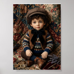 Poster Portrait de garçon hivernal vintage classique rust