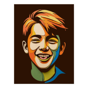 Poster Portrait de garçon souriant abstrait vibrant