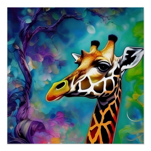 Poster Portrait de girafe coloré (Devant)