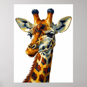 Poster Portrait de girafe coloré, peinture à l'huile arti