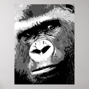 Poster Portrait de Gorilla Art Gris Noir