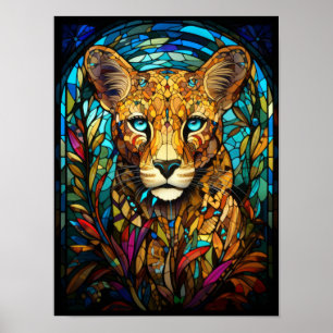 Poster Portrait de guépard en verre coloré Art de fenêtre