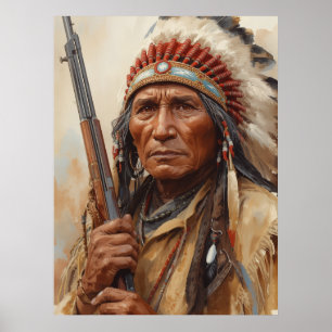 Poster Portrait de guerrier chef indien Geronimo